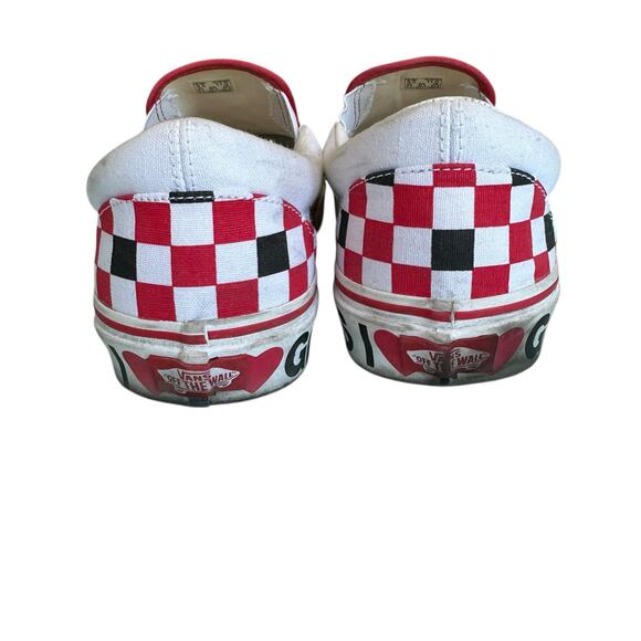 Vans Slip Ons Size Womens 11 Mens 9.5 Red White Black Checkered - Picture 3 of 9